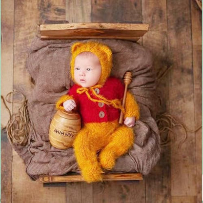 Newborn Photography Baby Photo Shoot Props Bear Boys Girls Cap hat and Footie Romper Suit Outfit Set - color: Color-2