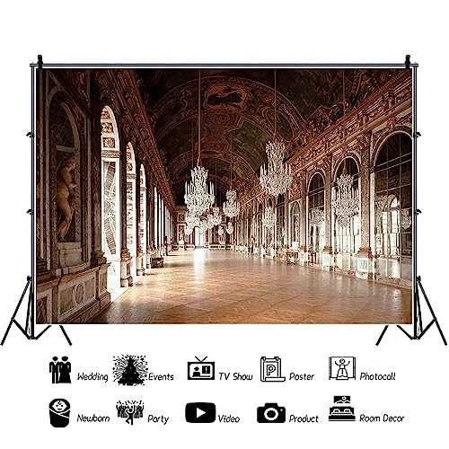 AOFOTO 15x10ft Vintage Corridor Background Luxury Chandelier Photography Backdrop Retro Ceiling Mural Wedding Adult Lovers Portrait Retro Photoshoot Studio Props Wallpaper - size: 15x10ft
