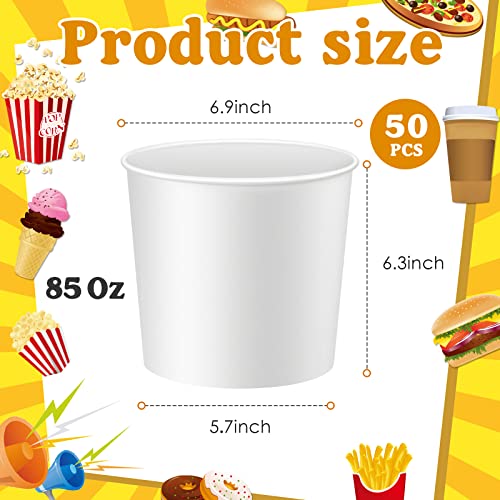 Hoolerry 50 Pcs 85 oz Paper Bucket Cardboard Food Bucket Bulk Disposable Food Container for Birthday Party, Wedding, Baby Shower, Event Gather Party Supplies (Cardboard,White) - color: White, size: Cardboard