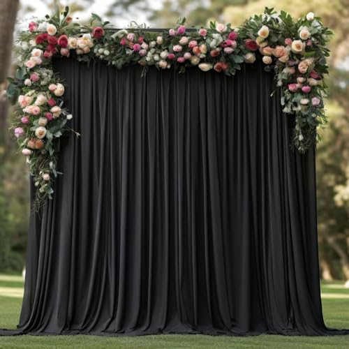 Wrinkle Free Black Backdrop Curtains for Parties, Polyester Photo Backdrop Drapes 2 Panels 5x8ft for Weddings Birthday Photography Background Parties Halloween Decor, 10ft x 8ft - color: Black, size: 10ftx8ft