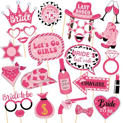 25 Pcs Valentine's Day Bachelorette Photo Booth Props, Funny Cowgirls Bride's Last Ride Selfie Photobooth Props, Creative Party Decoration Supplies for Valentine, Wedding, Bachelorette Party