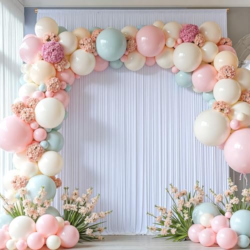 50FTx12FT White Wrinkle-Free Wedding Backdrop Curtain -Silky Washable White Polyester Drapes for Baby Showers, Birthday Parties, Photography, and Wedding Receptions-10 Panels 5FTx12FT - color: White, size: W5' x H12'(10 panels)