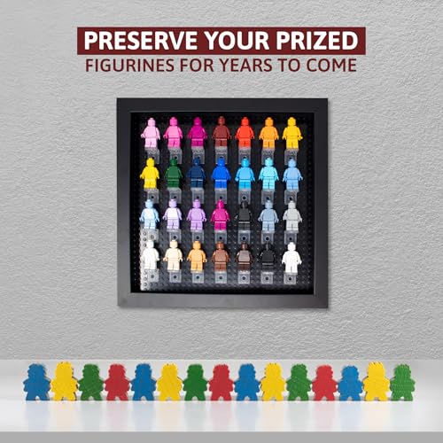 Figurine Display Case 10x10 Black Shadow Box for Miniature Figures 10x10 Black Wood Shadow Box with Black Base to Display Up to 28 Block Figures - color: Black With Black Backing, size: 10x10