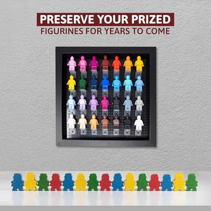 Figurine Display Case 10x10 Black Shadow Box for Miniature Figures 10x10 Black Wood Shadow Box with Black Base to Display Up to 28 Block Figures - color: Black With Black Backing, size: 10x10