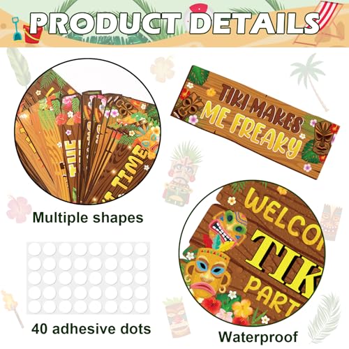 Hooqict 20 Pieces Hawaiian Luau Party Decorations Welcome to Tiki Party Directional Sign for Outdoor Summer Tropical Hawaiian Luau Tiki Birthday Party Decorations Supplies - style: Tiki