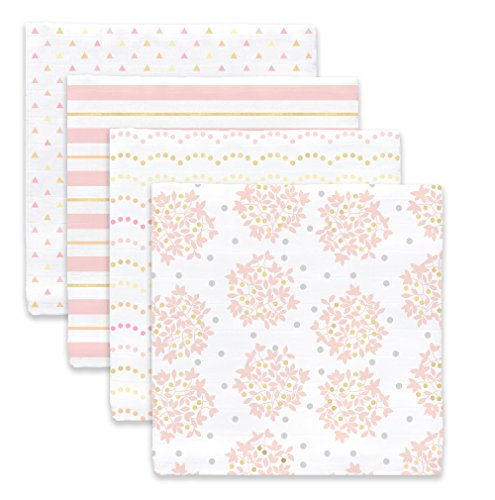 SwaddleDesigns Cotton Muslin Swaddle Blankets, Set of 4, Receiving Blankets for Baby Boys & Girls, Best Shower Gift, 46x46 inches, Pink Floral - color: Pink Floral