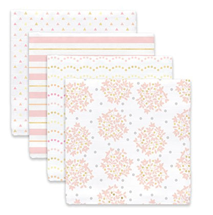 SwaddleDesigns Cotton Muslin Swaddle Blankets, Set of 4, Receiving Blankets for Baby Boys & Girls, Best Shower Gift, 46x46 inches, Pink Floral - color: Pink Floral