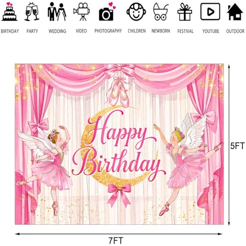 Ballerina Girl Backdrop Cute Ballet Photography Background Pink Princess Party Supplies for Girls Birthday Baby Shower Dance Decor Banner Portrait Photo Booth Studio Props 7x5ft FU020YL - size: 7x5ft