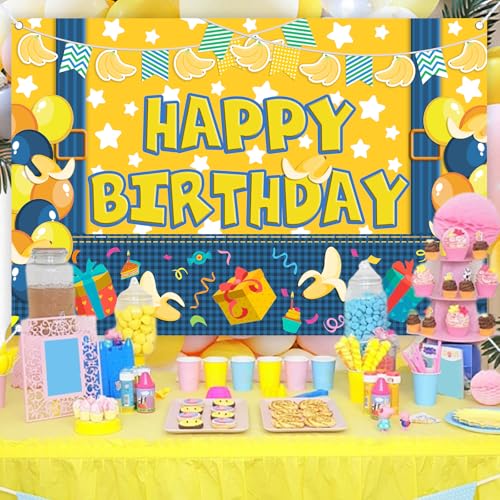 5x3ft Yellow Cowboy Cartoon Theme Backdrop Cartoon Banana Photography Background Kids Boys Girls Birthday Party Decorations Photo Booth Banner Props - color: Yellow-Bro