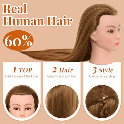 28Inch Mannequin Head with 80% Real Human Hair - Doll Head for Hair Styling Braiding Curling,Cosmetology Mannequin Head with hair with Table Clamp Hair Styling Set (Blonde) - color: 27B#
