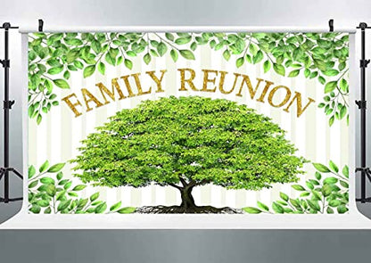 Family Reunion Backdrop, Family Tree Members Theme Photo Backdrop Vinyl 18x10ft Green Tree Family Gather Welcome Party Photography Backdrops Rod-Pocket Props, BJLSGU100 - size: 18x10ft