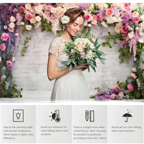 YongFoto Retro White Brick Wall Floral Arch Backdrop 6x4ft Rose Flowers Vine Leaves Photography Background Birthday Bridal Shower Wedding Party Banner Room Decor Portraits Photoshoot Wallpaper - size: 6ftx4ft