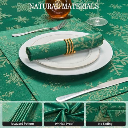 Cloth Napkins Set of 8–Square Jacquard Sparkling Metallic Snowflake Fabric Polyester Washable Reusable Cloth Napkins for Kitchen Dinner Dining Restaurant Wedding Table(Hunter Gold/17x17 Inch) - color: Hunter Gold