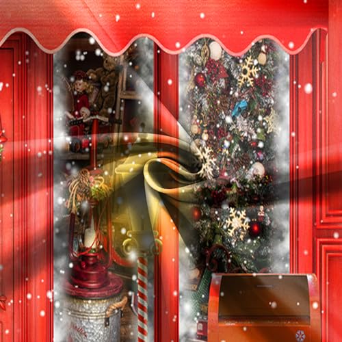 10X6.5FT Red Christmas Photo Backdrop Santa's Toy Shop Candy Cane in Snow World Xmas Family Holiday Party Banner Photography Background Supplies Decor Studio Prop - size: 10x6.5ft