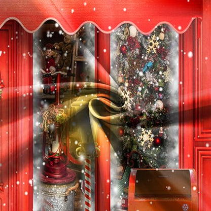 12X8FT Red Christmas Photo Backdrop Santa's Toy Shop Candy Cane in Snow World Xmas Family Holiday Party Banner Photography Background Supplies Decor Studio Prop - size: 12x8Ft