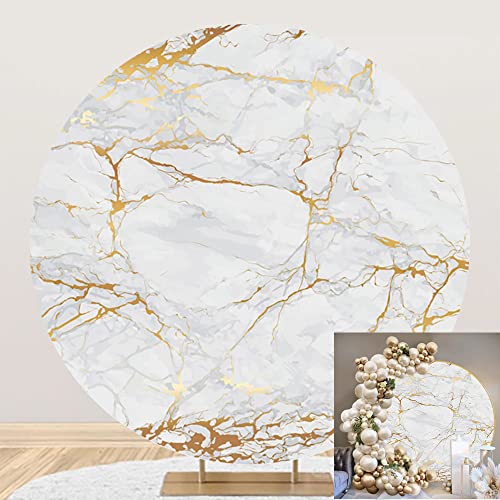 Yeele 7x7ft Grey Gold Marble Texture Round Backdrop Normcore Polyester Photography Background for Themed Birthday Wedding Bridal Shower Baby Shower Banner Anniversary Events Activities Photo Props - size: 7x7ft-Diameter