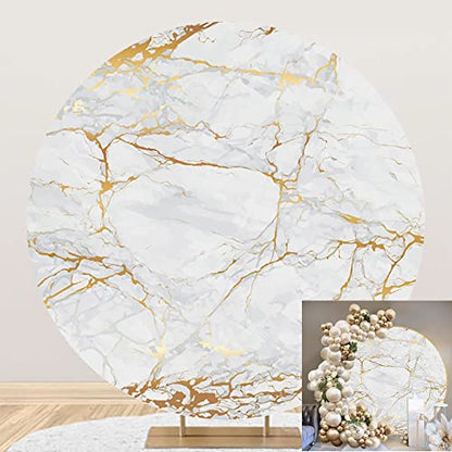 Yeele 7.5x7.5ft Grey Gold Marble Texture Round Backdrop Normcore Polyester Photography Background for Themed Birthday Wedding Bridal Shower Baby Shower Banner Anniversary Events Activities Photo Props - size: 7.5x7.5ft-Diameter