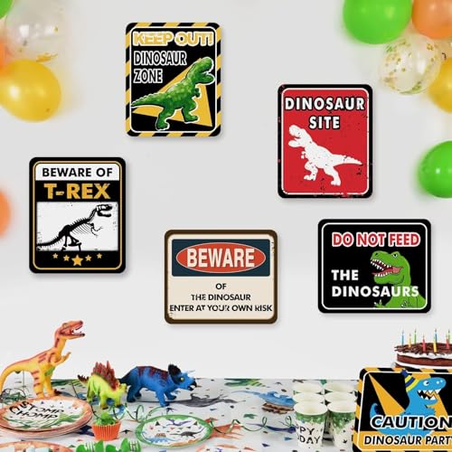 WERNNSAI Dinosaur Birthday Decorations - 12 PCS Dinosaur Party Supplies for Boys Kids Dino Birthday Funny Sign Decor for Jurassic Theme Baby Shower Holiday Party Favors Caution T-Rex Sign Wall Decor - style: Dinosaur 001