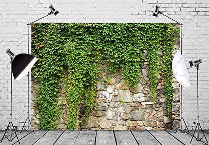 BELECO 15x10ft Fabric Green Leaves Wall Backdrop Old Stone Wall with Green Leaves Vine Spring Garden Nature Backdrop Greenery Banner Background Home Decor Wedding Birthday Photoshoot Studio Props - size: 15x10FT