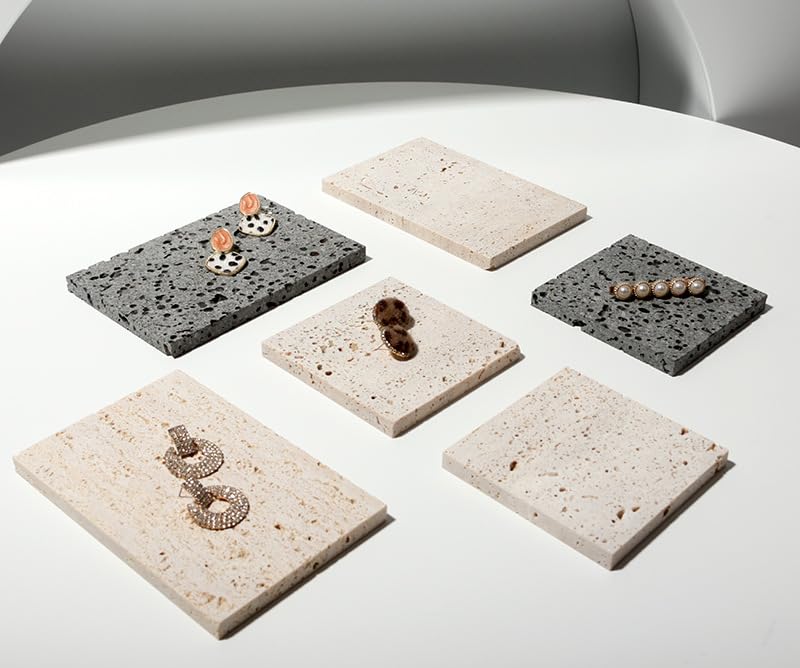 Natural Travertine Stone Photo Prop, Beige 10×10/10×15cm Sizes, Unique Textured Backdrop for Jewelry Product Photography, Natural Holes & Varied Patterns, Perfect for Creative Shooting & Styling
