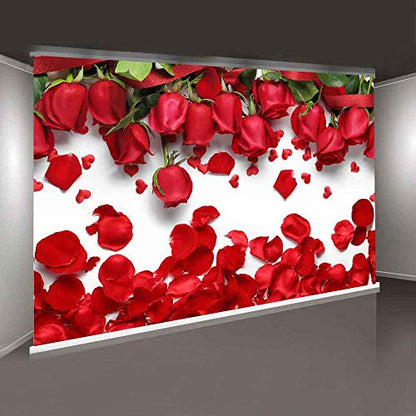 10x7FT White Background Romantic Red Rose Petals for Sweet 16 Party Photo Booth Props Backdrop LFME403