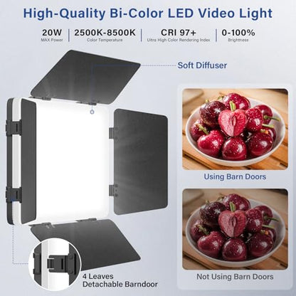 2 Pack Led Video Light Kit with Stand, Kmasic Photography Light Panel Built-in 8000mAh & LCD Display, 2200Lux 2500K-8500K Soft Studio Light for Video Recording Game Live Streaming YouTube TikTok