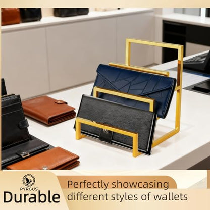 2 Pack Gold 3-Layer Purse Display Stand, Metal Wallet Display Rack for Clutch Handbag Organizer, Tiered Purse Holder Riser Stand for Countertop Home Retail Boutique Store Supplies - size: 3 - Layer