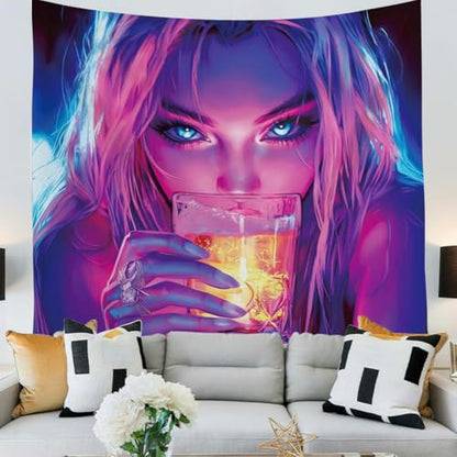 WEBEEDY Black Light Cool Anime Girl Tapestry for Bedroom, UV Reactive Aesthetic Tapestry Glow in The Dark Party Backdrop Decoration for Dorm Living Room Home Photo Shoot Prop (59"x51"/150x130cm)