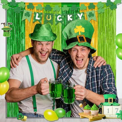 2 Pack St Patrick Party Decorations, Green Party Backdrop Green Gold Light Green Backdrop Curtains, Metallic St.Patrick Fringe Curtains Party Streamer Tinsel Backdrop, St Patrick Party Supplies - color: Green and Gold and Light Green