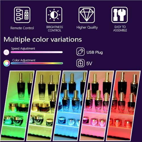 YMVV 15.7 IN Clear Acrylic Display Riser Shelf with LED light,3 Tier Display Step Shelves Holder, Perfume Cologne Organizer Holder,Pops Toys Figures, Clear Cupcake Riser, Dessert Shelf ,2 Pack - color: LED+Clear+15.7IN+3 Tier+2 Pack