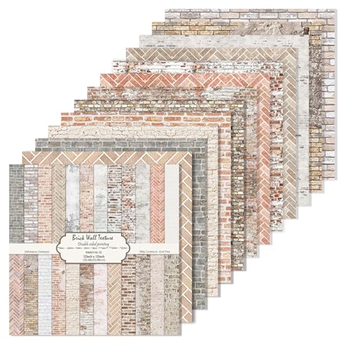 24 Sheets Scrapbook Paper Double Sided Weathered Brick Wall Pattern Decorative Craft Paper for Industrial Card Making, Junk Journal, Urban Art and Photo Decor (Brick Wall Texture, 12x12 Inches) - color: Brick Wall Texture