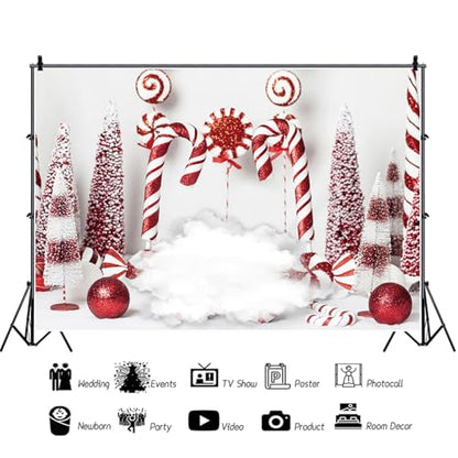 Christmas Backdrop Winter Red Candy Cane Balls Background New Year Photography Banner for Birthday Christmas Party Celebration Decorations Supplies Photo Studio Photobooth Props 15x8ft - size: 15x8 ft