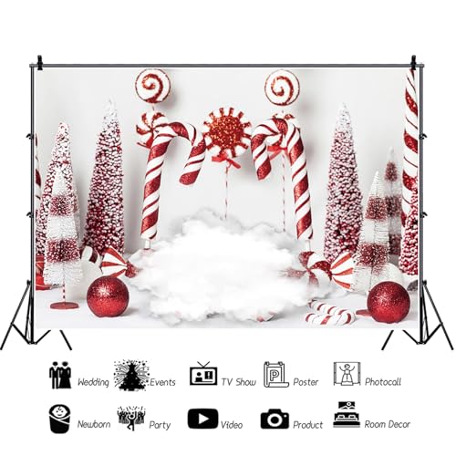 Christmas Backdrop Winter Red Candy Cane Balls Background New Year Photography Banner for Birthday Christmas Party Celebration Decorations Supplies Photo Studio Photobooth Props 5x4ft - size: 5x4 ft