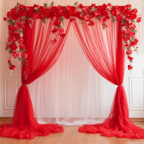 10x10 Red Tulle Backdrop Curtains for Parties, Sheer Backdrop Curtain Wedding Photo Background Drapes for Baby Shower Photography Birthday Party - color: Red, size: 10x10ft