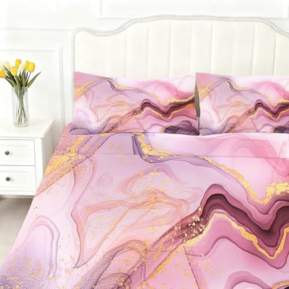 Pink Marble Sheets Set Full for Girls Elegant Pink and Gold Bedding Set with Deep Pocket Abstract Bed Set with 1 Fitted Sheet 1 Flat Sheet and 2 Pillowcases - color: Marble Pink-a, size: Full