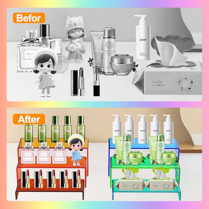 6 PCs Risers Display Stands 3 Tiers Desktop Acrylic Shelves Cake Dessert Holder Products Stand for Collectibles Shoes Jewels Pop Figure (Mix Colors) - color: Mix Colors 6 PCs