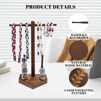 Wooden Baseball or Softball Drip Necklace Organizer Holder, Championship Ring Display Holder, Softball Ring Holder, Sports Ring Holder, Drip Necklace Championship Ring Holder Baseball Display Gift - color: Wood