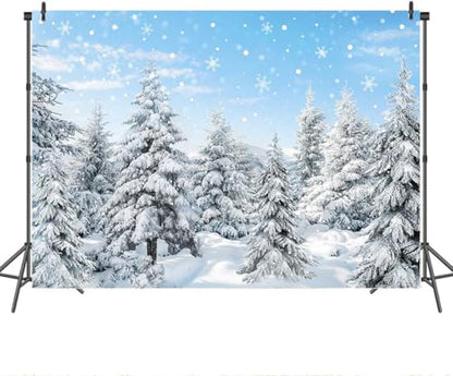 Mocsicka Winter Forest Backdrop 7x5ft White Snow Scene Photo Background Xmas Trees Snowflake Winter Wonderland Holiday Party Decor Studio Photobooth Props - size: 7x5ft (82x60 inch)