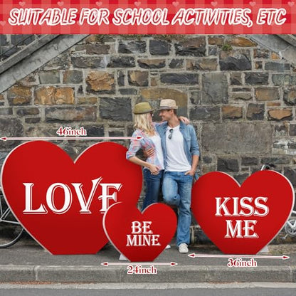 Wonderjune Large Valentine's Day Heart Cardboard Stand Ups Set of 3 Sizes Photo Decoration 24in 36in 46in with Foothold Valentine's Day Photo Booth Props Valentines Photography Props Photo Props