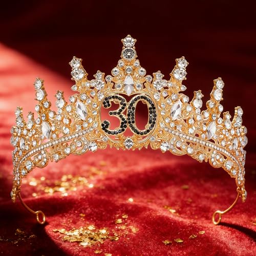Birthday Crown for Women Crystal Princess Birthdays Tiaras Rhinestone Queen Headband Wedding Bridal Hair Accessories BirthdayProm Pageant Party Coming of Age Ceremony Photo Props - color: Gold-30