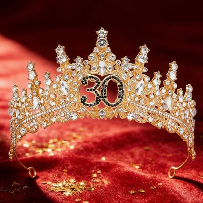 Birthday Crown for Women Crystal Princess Birthdays Tiaras Rhinestone Queen Headband Wedding Bridal Hair Accessories BirthdayProm Pageant Party Coming of Age Ceremony Photo Props - color: Gold-30