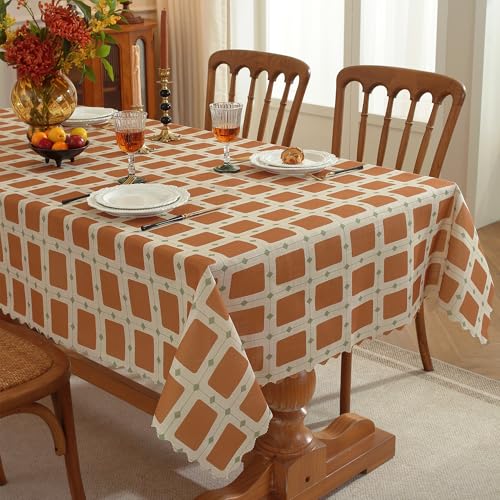 Rectangle Waterproof Tablecloth Linen Textured Table Cloth,Stain and Wrinkle Resistant Washable Fabric Table Cover for Dining, Party, Camping and Outdoor, 54 x 54 Inch, Brown Plaid - color: Brown Plaid, size: 54" x 54" (Square)