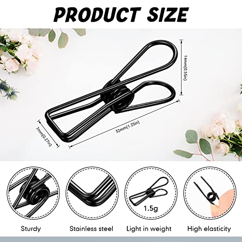 100 Pcs Paper Clips Metal Wire Hollow Out Clothespins Multi Purpose Utility Binder Clips Invoice Bill Stainless Steel Hanging Clothes Pins for School Kitchen Outdoor Office(Small,Black) - color: Black, size: Single Size (Small)