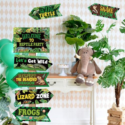 20 Pieces Reptile Birthday Party Decorations Welcome to Reptile Party Directional Signs Swamp Lizard Snake Alligator Reptile Birthday Party Supplies Wall Door Porch Yard Sign - style: Reptile