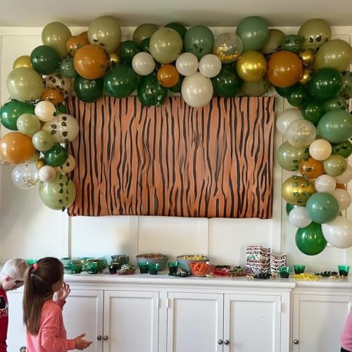 Sage Green Brown Balloons, 60 Packs 12 inch Olive Green Gold Safari Balloons with Animal Print Balloons for Wild One Jungle Baby Shower Boys Hunting Tropical Woodland Birthday Party - color: Green Brown Gold