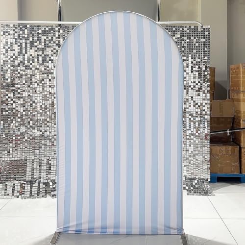 FiVan Arch Covers Stretchy Blue Stripes Backdrop for Birthday Baby Shower Party Decoration 3x6ft Baptism Background Props - color: NO-412, size: 3x6ft(90x180cm)