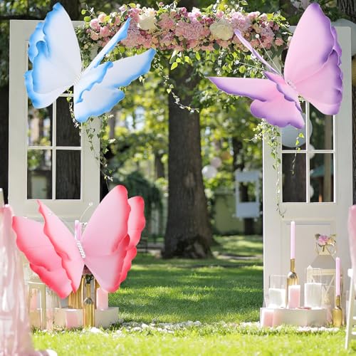 Havawish 3 Pcs Giant Butterfly Decoration Artificial 3D Large Butterflies Prop for Wedding Reception Birthday Garden Banquet Ceremony Church Pink Purple Blue - color: Pink, Purple, Blue, size: Butterfly