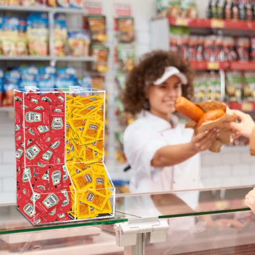 Marketing Holders Condiment Bin Double Compartment Sugar Packets and Wrapped Candy Caddy Clear Acrylic 8.5 Inch Wide by 12.25 Inch High Freestanding Tabletop Retail Stores and Container with Lid - size: Double Condiment Bin