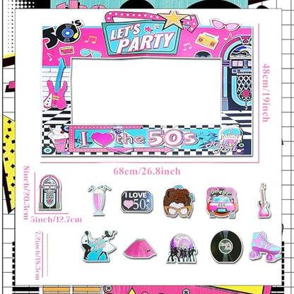 JeVenis 50s Photo Booth Props-11PC 50‘s Sock Hop Photo Booth Frame Props 50s Theme Party Decorations 1950s Decorations Retro Theme Party Supplies