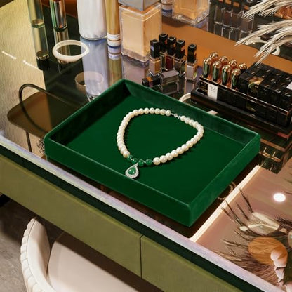 Green Velvet Jewelry Trays Stackable Jewelry Drawer Organizer Tray for Necklace Bracelets Rings Storage Display - size: 1 Grid
